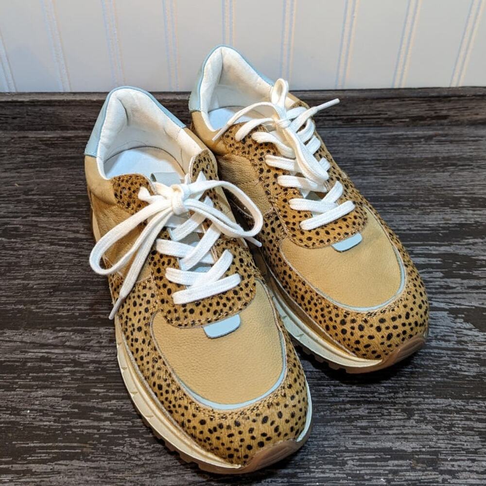Madewell Women's Tan/Animal Print/Blue Sneaker Size 6.5 - Picture 3 of 7